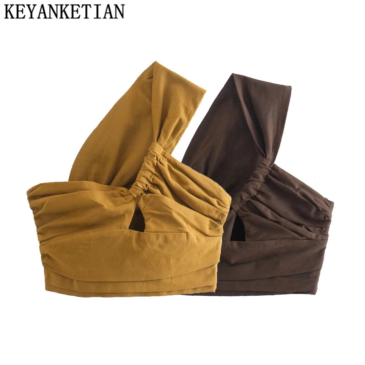 KEYANKETIAN Womens Sexy and Fashionable Folded Asymmetric Linen Cutting Tank Top Retro Single Shoulder Zipper 250326