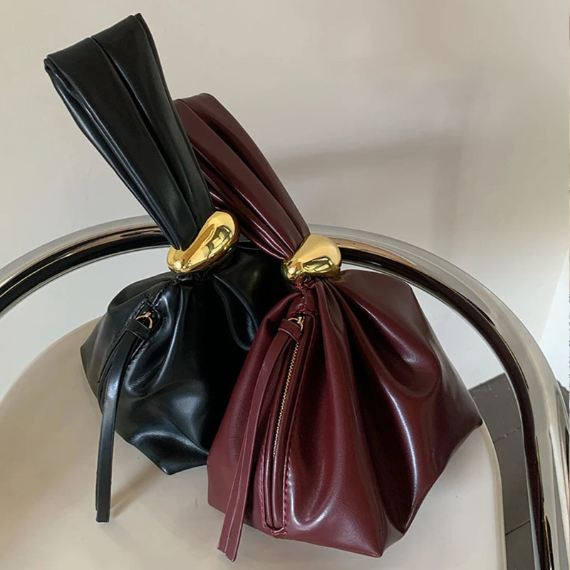 Fashion ner womens small handbag soft leather pleated mini clutch bag party evening wallet bucket 250326