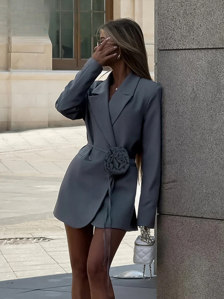 hoodie Casual 3D Wer Solid Long Women Blazer Elegant Full Sleeve Belt Single Button Female Coat 2025 Spring Party Lady Streetwear jacket