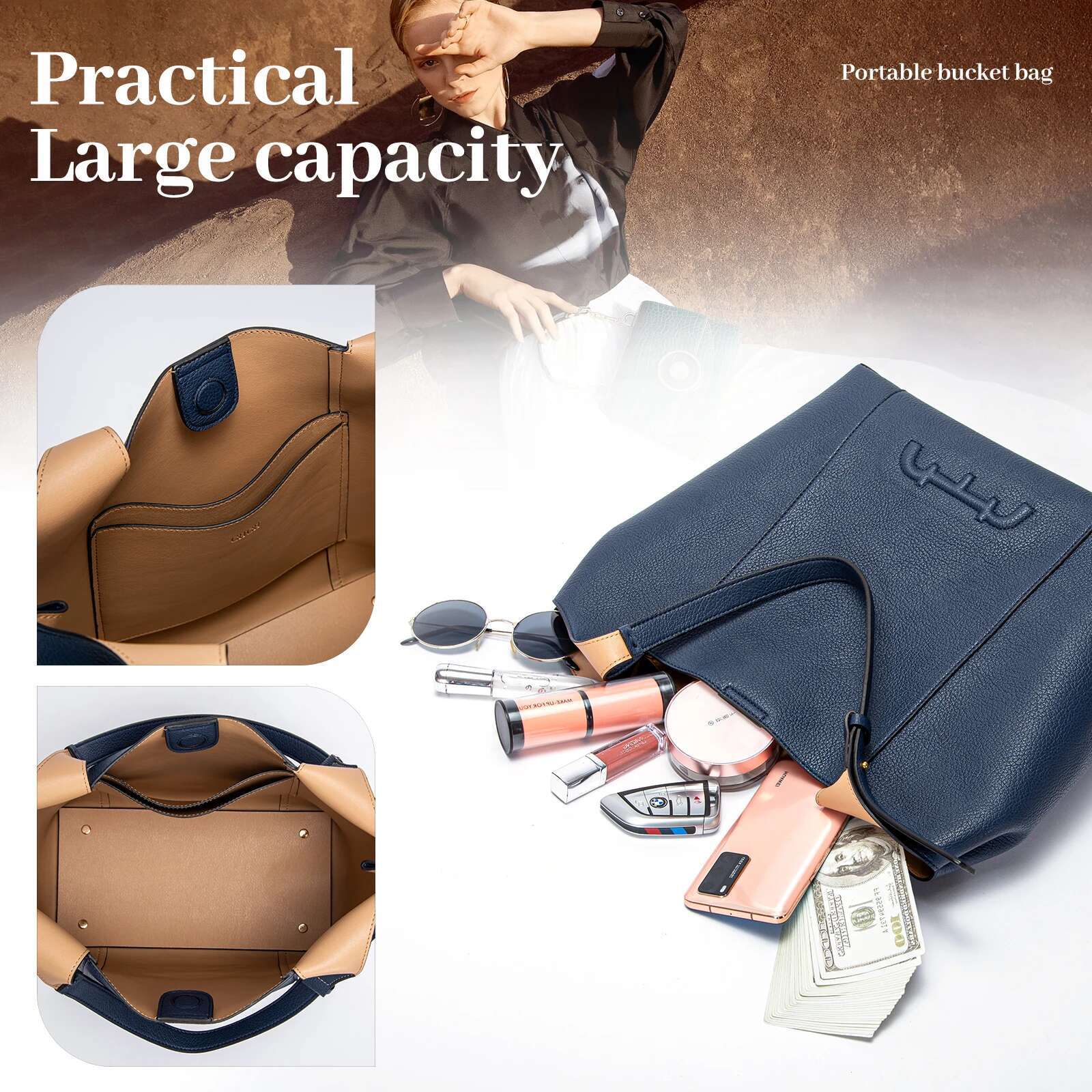 Retro Fashion New Solid Color Shoulder Bag PU Material Versatile Commuter Women's Large Capacity Handbag
