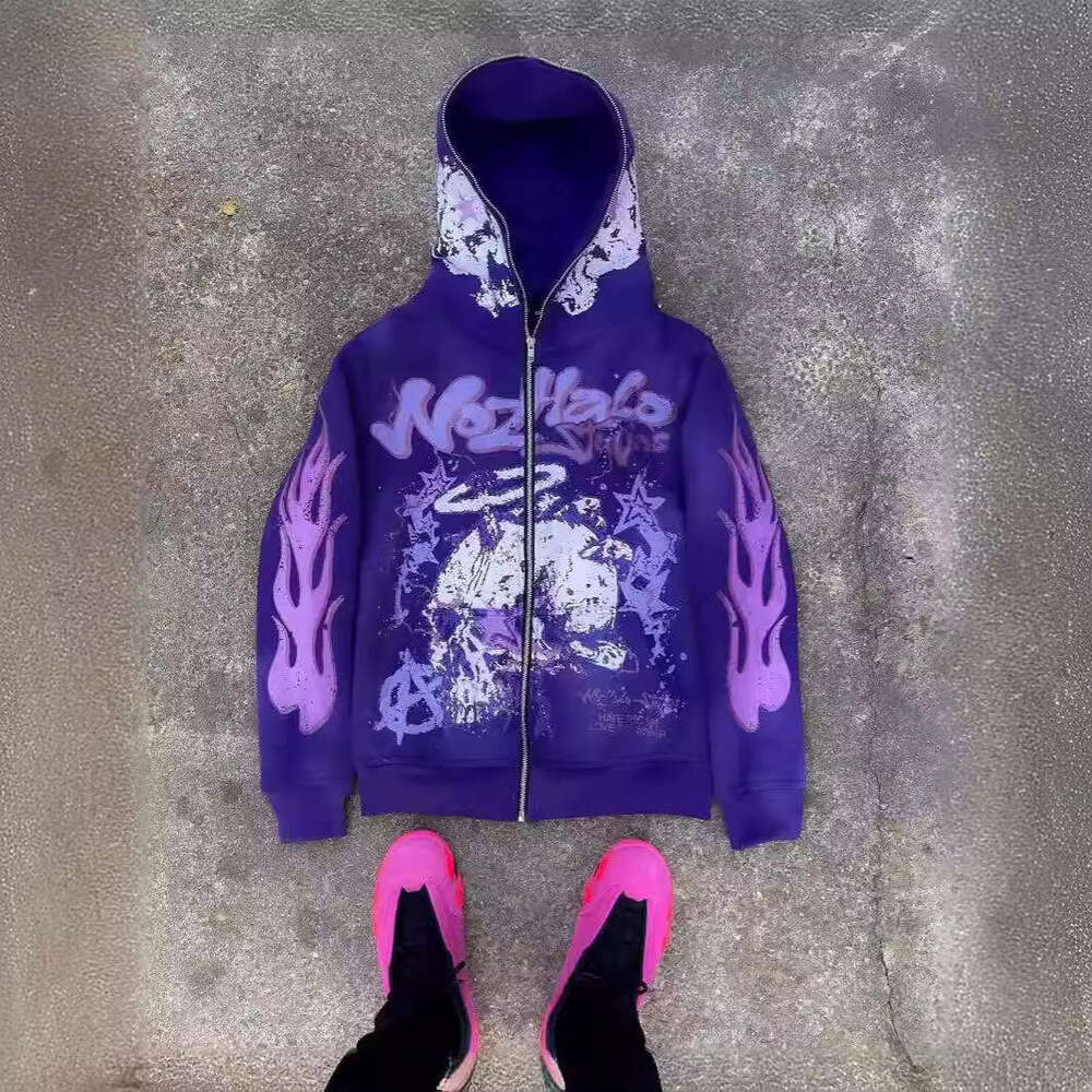 Y2K American Harajuku Dark Hip Hop High Street Cartoon Printed Zipper Loose Hoodie gift for man