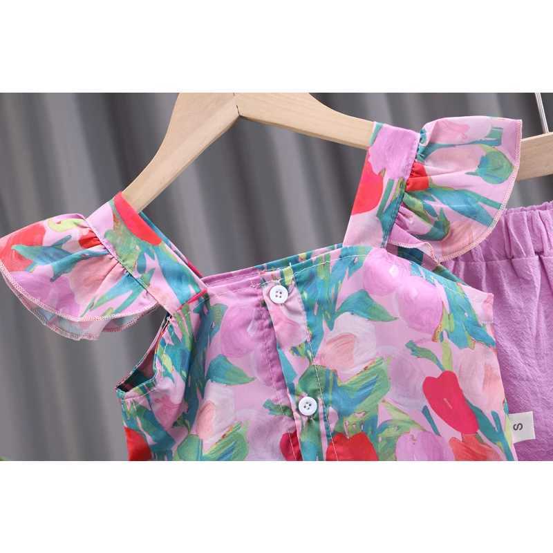 Baby girl summer pleated sleeveless top floral shorts two-piece setT250327