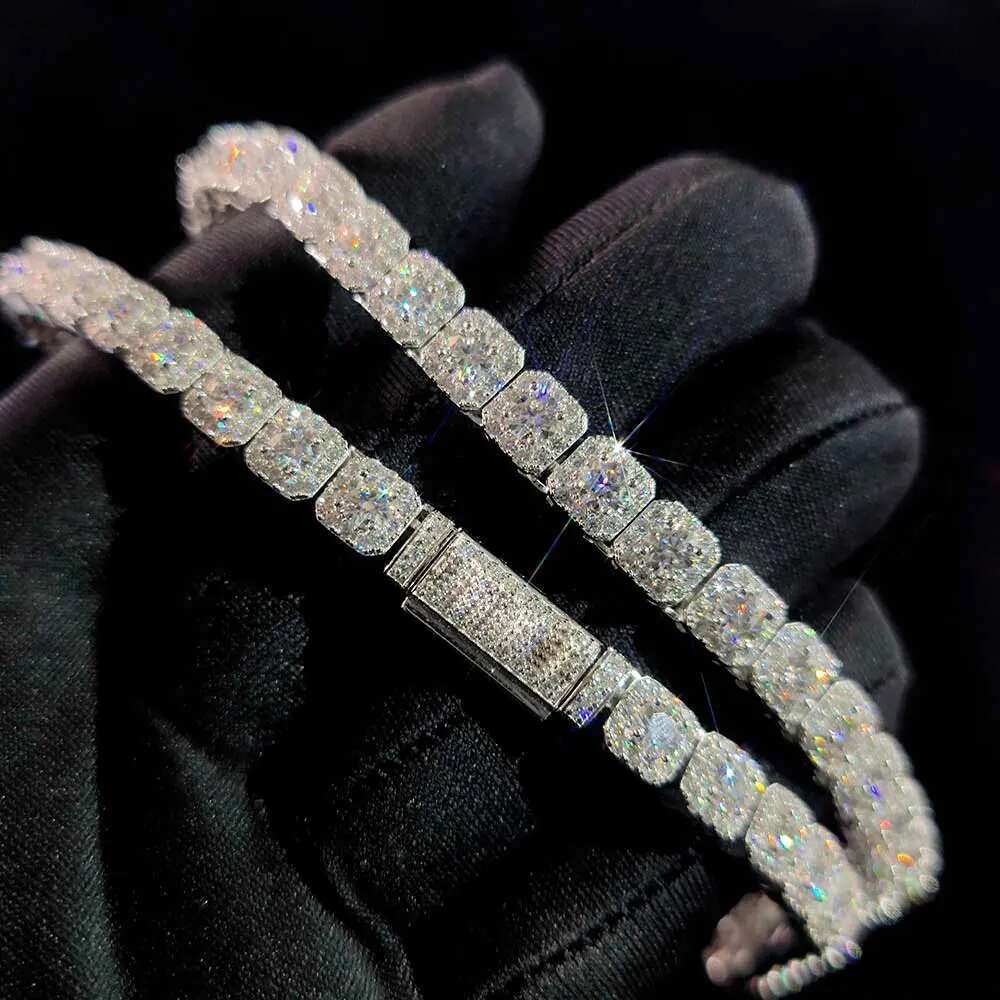 7MM Factory VVS Moissanite Diamond Chain 925 Sterling Silver Hip Hop Jewelry Bling Iced Out Clustered Tennis Necklace