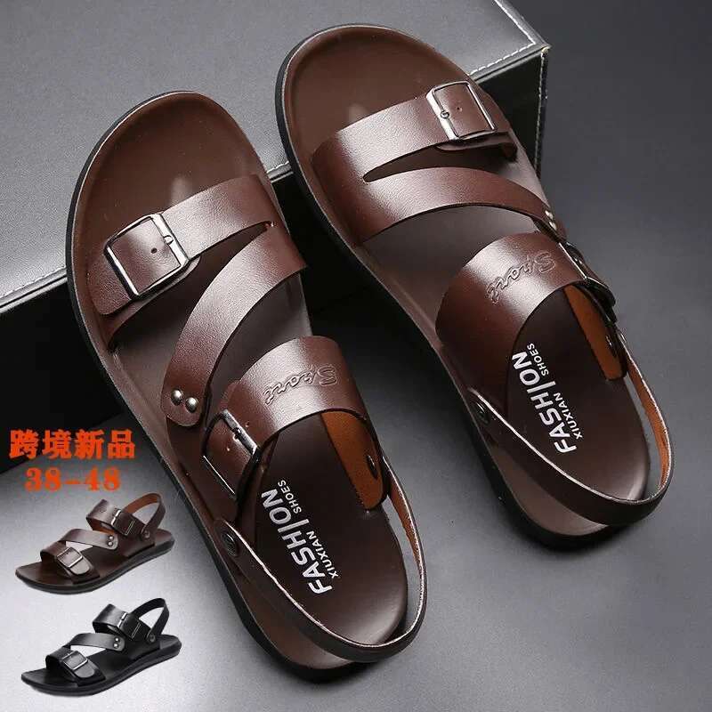 Fashion Comfortable Men's Sandals Solid Color Open Toe Mens Sandal New Slippers Beach for Male Leather Footwear