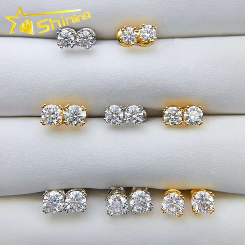 925 Silver Pass Diamond Tester 8 Prongs Round Brilliant Cut Moissanite Stud Earrings Custom Fine Jewelry Earrings