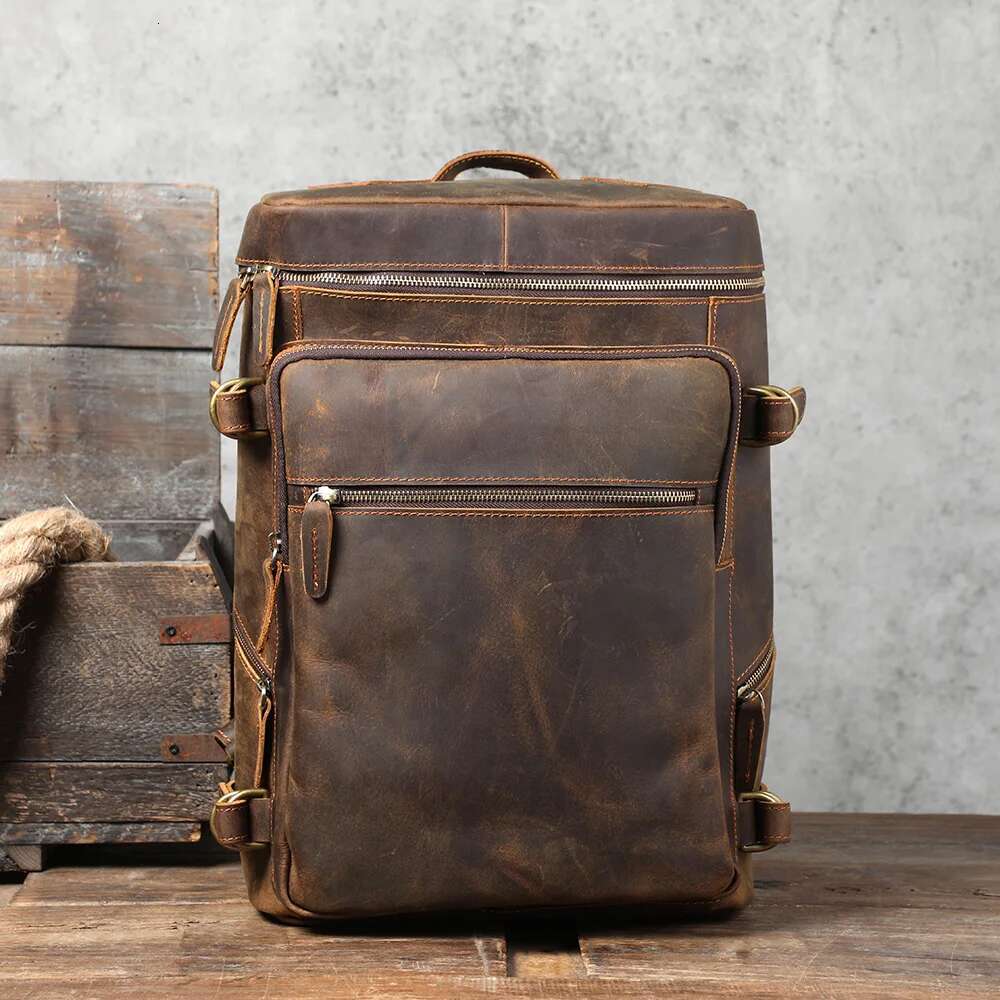 Vintage Genuine Backpack Laptop Crazy-Horse Leather School Outdoor Travel Weekender Shoulder Bag