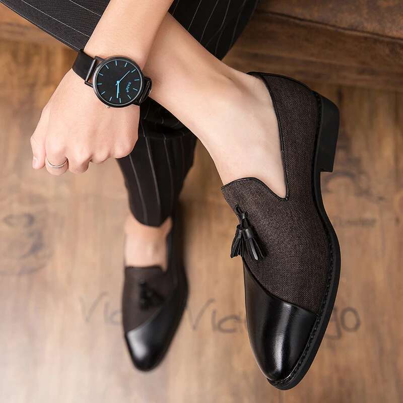 Fashion Business Dress Men's Classic Leather Men Suits Slip-On Oxfords Shoes Party tassel designer shoes