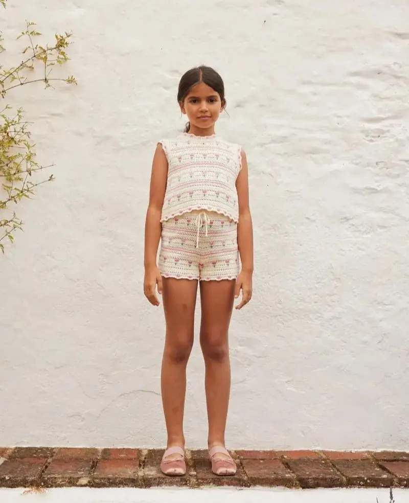 Kids Girls Dress 2025 Summer Bebe Baby Rompers Printed organic Top Blouse and Shorts Suit Children Knitted Tee Pant Set 250326