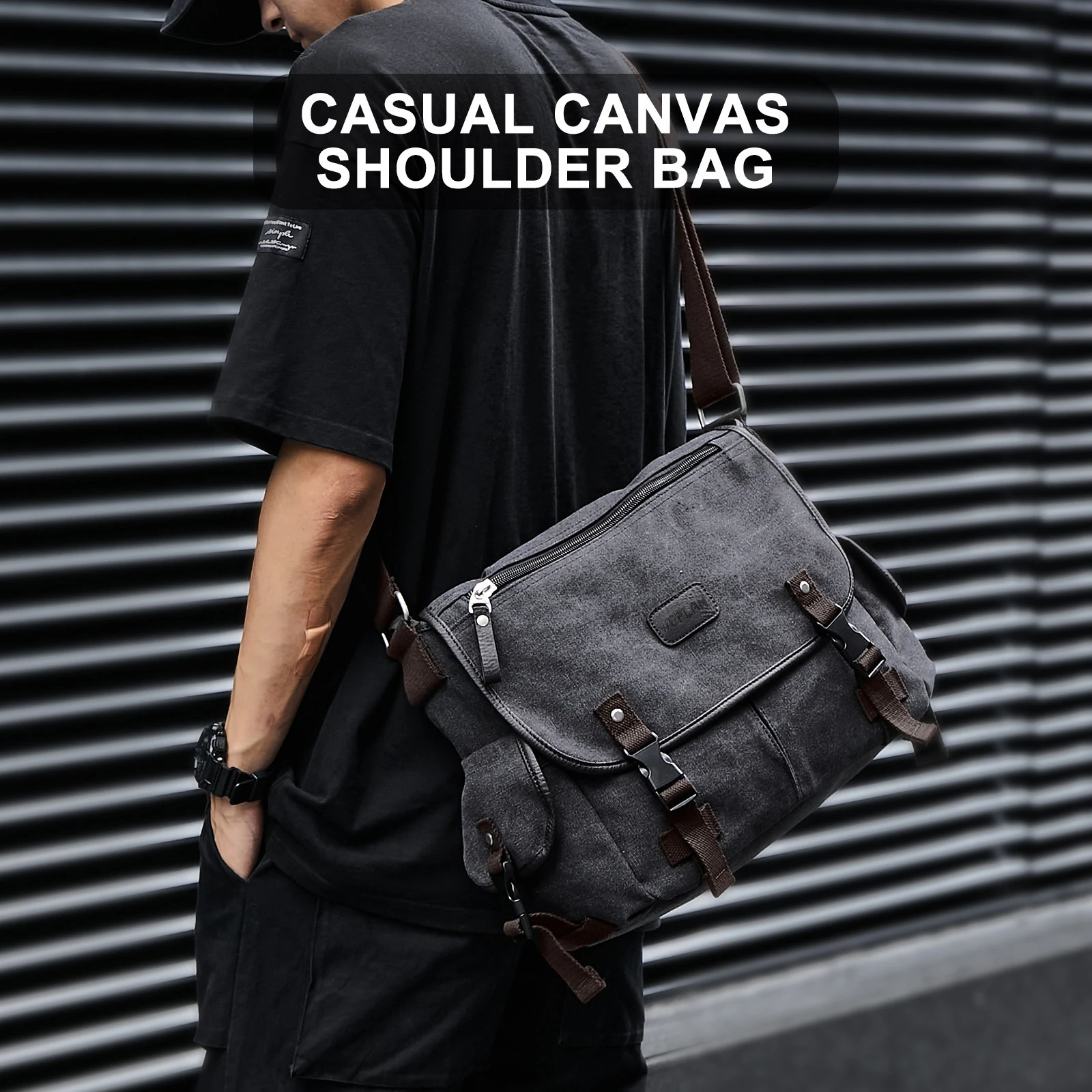 Mens retro canvas backpack casual briefcase laptop bag suitable for 13 inch waterproof ten font university 250326