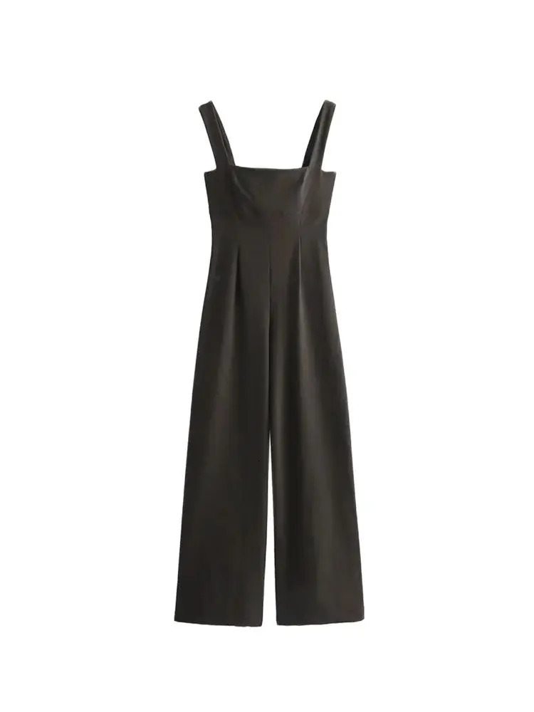 TRZA Womens Wide Leg jumpsuit Solid Color Side Zipper Strap Fashion Clothing 250326