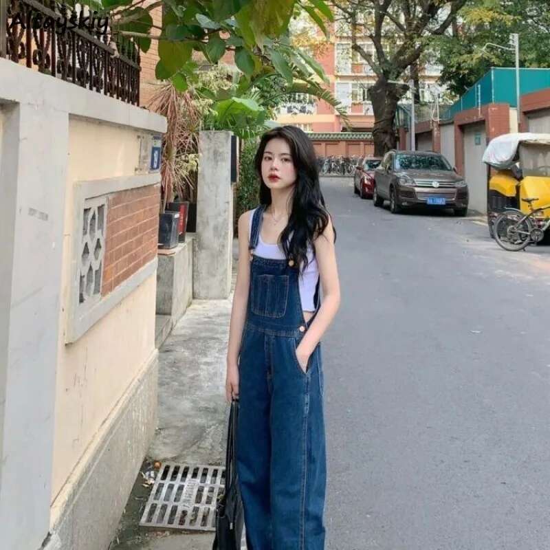 Denim Jumpsuits Women Straight Simple Solid Color Summer Baggy Age-Reducing Korean Fashion Trendy Stylish Students Haruku 3Xl
