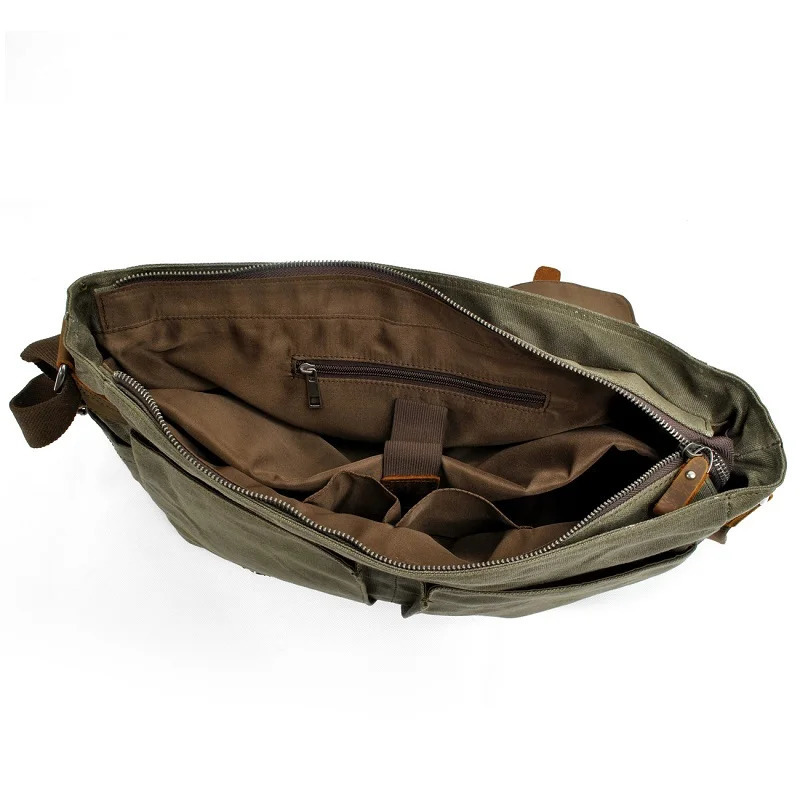 Retro canvas shoulder bag casual horizontal briefcase mens batik waterproof laptop messenger 250326