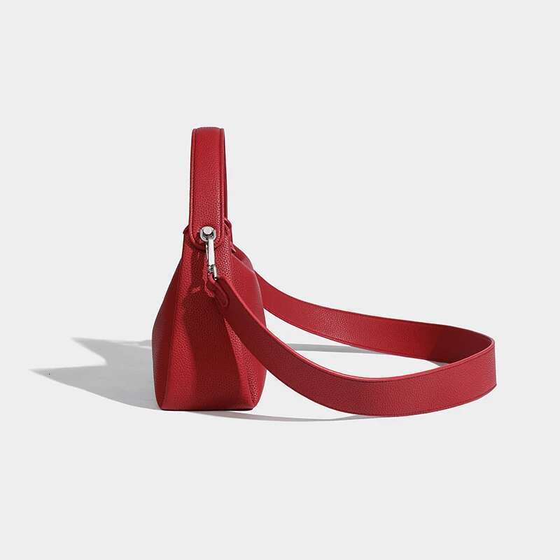 Bucket Bag For Women Designer Handbags New In PU Vintage Red Solid Color Small Lychee Pattern Messenger Bags