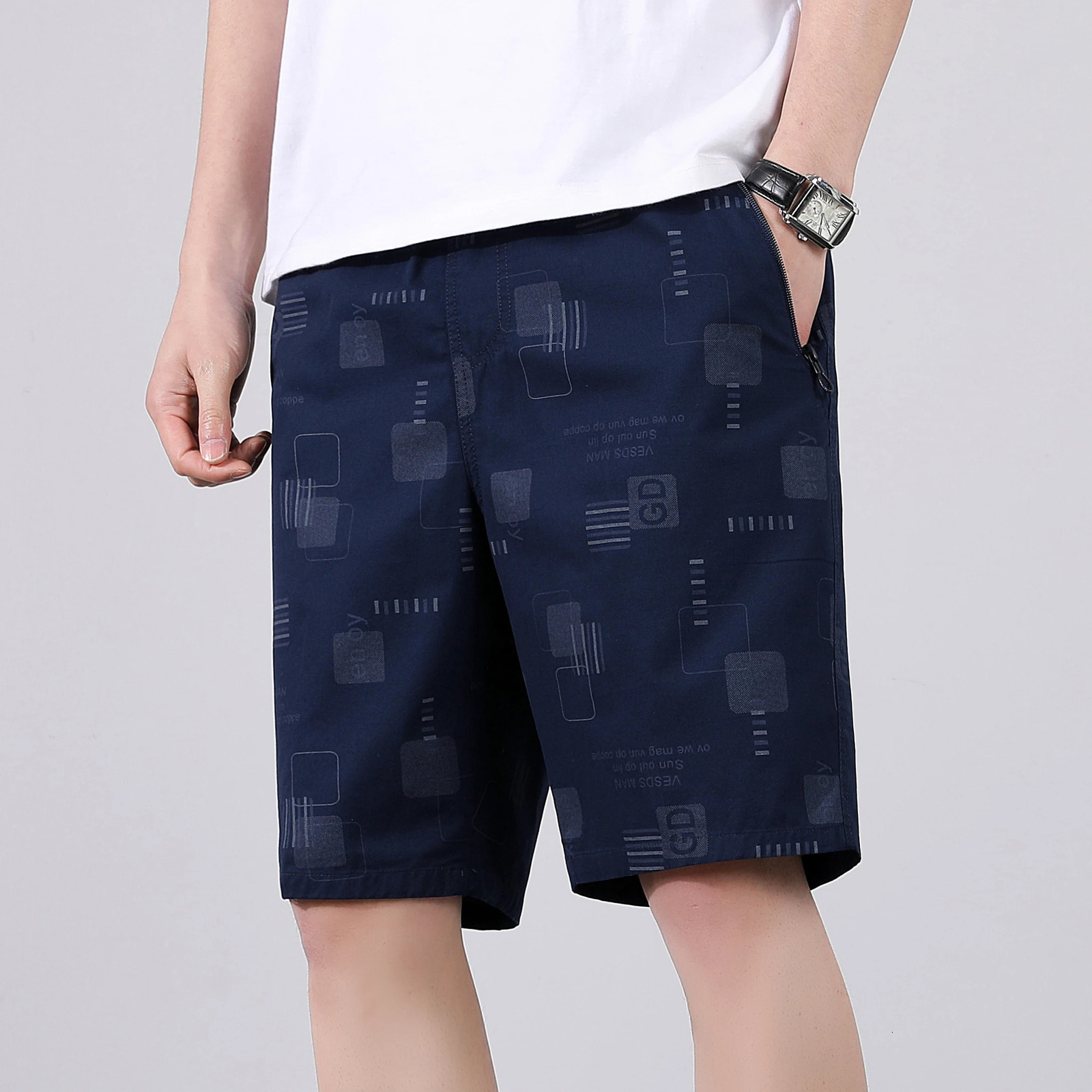 2025 Summer 100 Cotton Solid Shorts Men High Quality Casual Business Social Elastic Waist 3 Colors Beach 250322