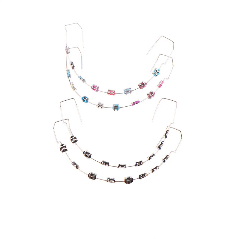 1 Pair Dental Decorations Colorful Temporary Tooth With Metal Wires Metal Bracket And Orthodontic Ligature Ties 250327