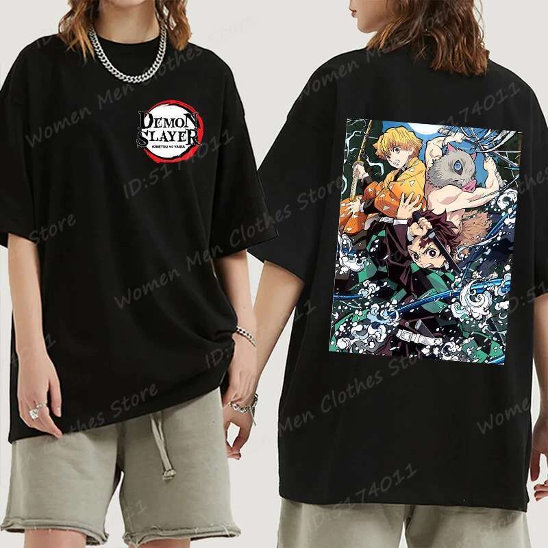 Super sized and fun anime demon killer pattern printed T-shirt, anime lover shirt, cool summer T-shirt for women, men's short sleeved T-shirt top