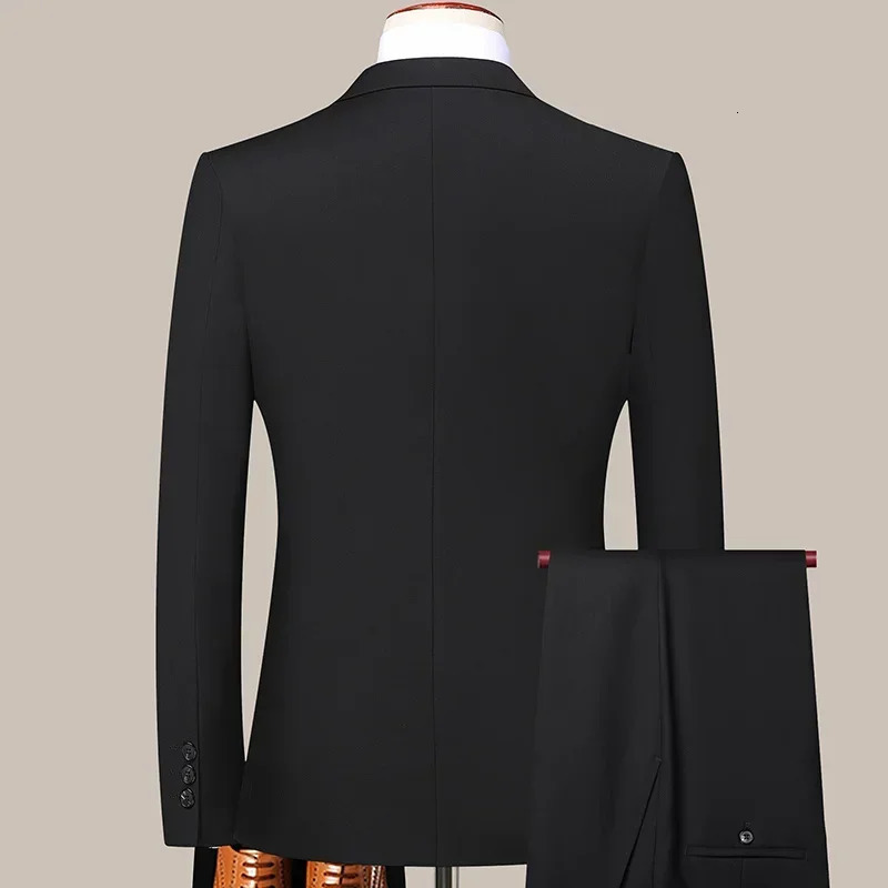 8XL BlazerTrousers Mens Korean Edition Elegant Fashion Simple Leisure Gentlemans 2Piece Set 250326