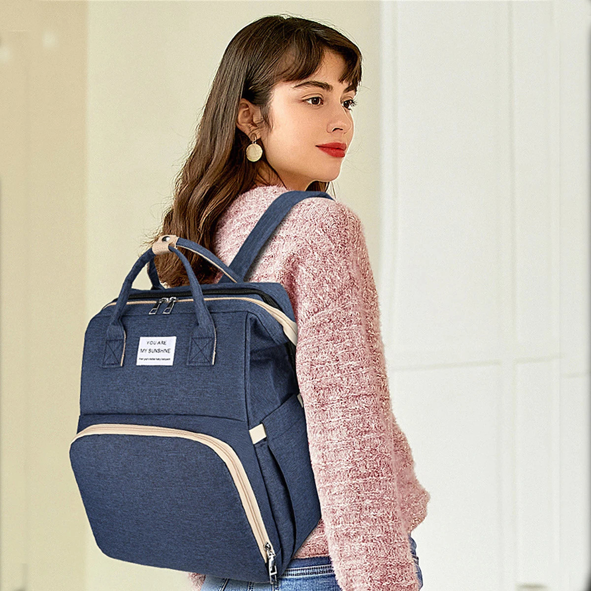 Foldable bed diaper bag with changing station insulated pocket and large capacity Multifunctional Double shoulder mommy bag 250326