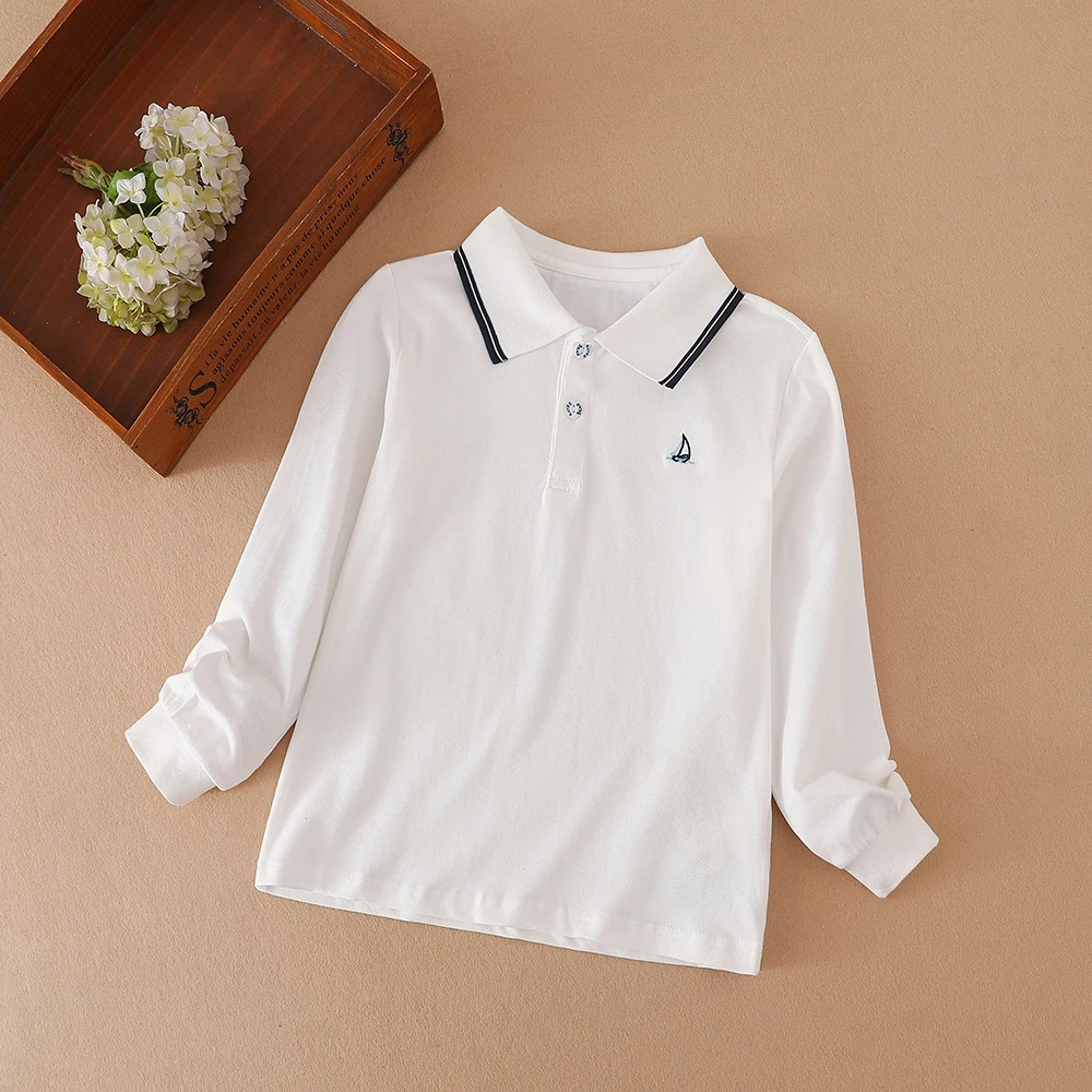 Boys Polo Shirt Spring Autumn Kids Long Sleeves Turn Down Collar Cotton Tops School Shirt for Boys 5-12 Years 250326
