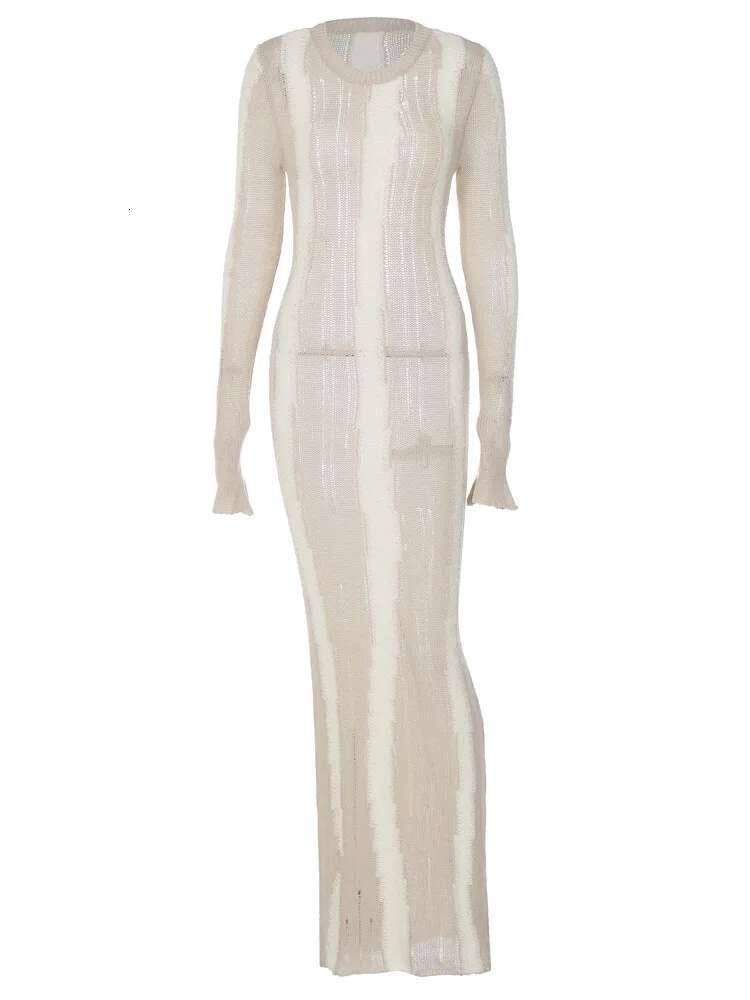 Dongdumaoyi Lente Nieuwe Sexy Effen Kleur Pure Klok Mouw Comfort Gebreide Jurk C