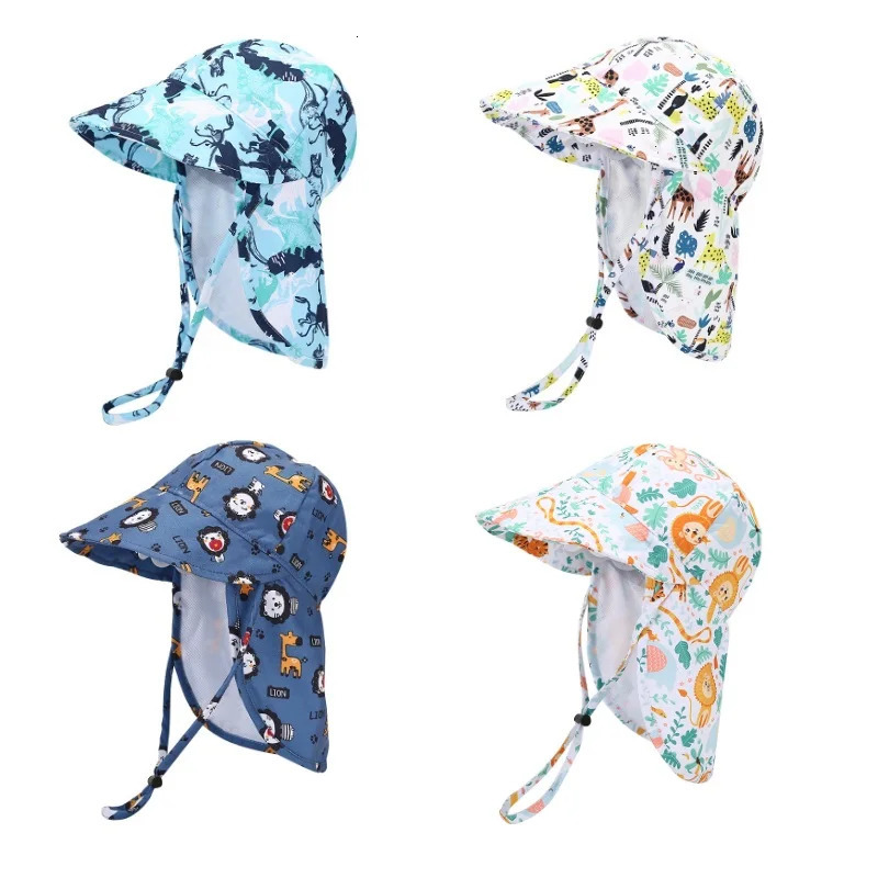 Panama Summer bucket Hat for Boys Girls Cartoon Breathable Mesh Childrens Beach Shawl Sun Hat Kids UV Protection Cap 250326