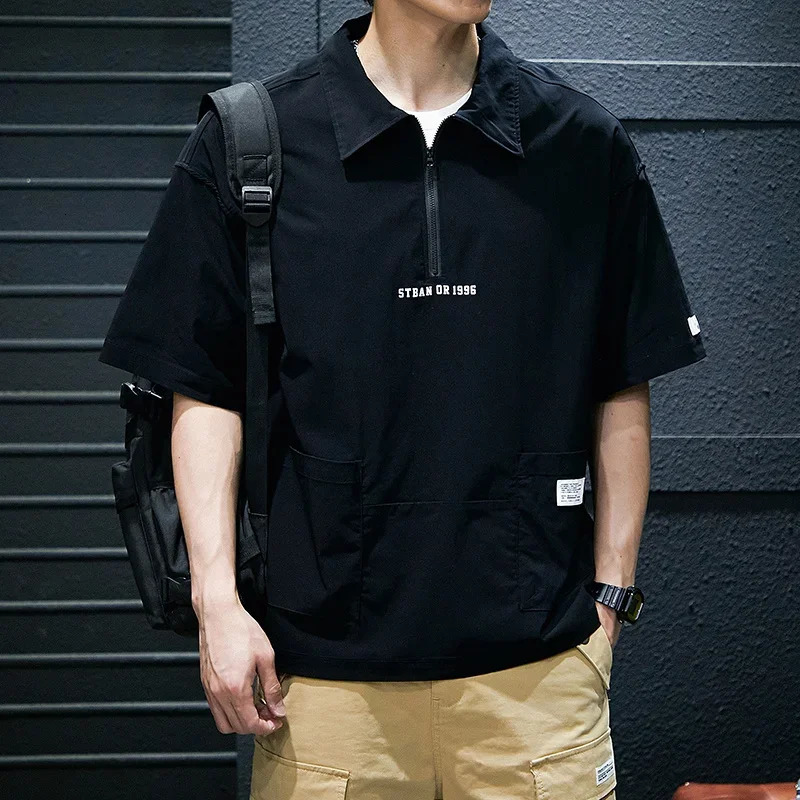 Summer letter printed mens polo shirt casual short sleeved zipper Y2K streetwear fashionable lapel golf Tshirt 250327