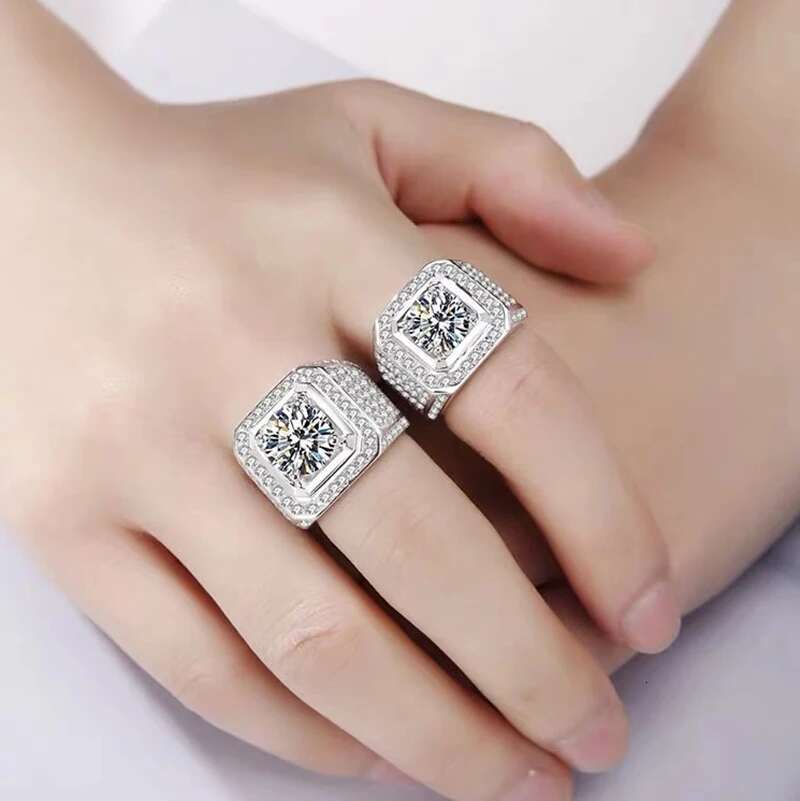 Mens ring 1ct-5ct Real Moissanite diamond pure silver 100% 9K gold 100% 18K gold