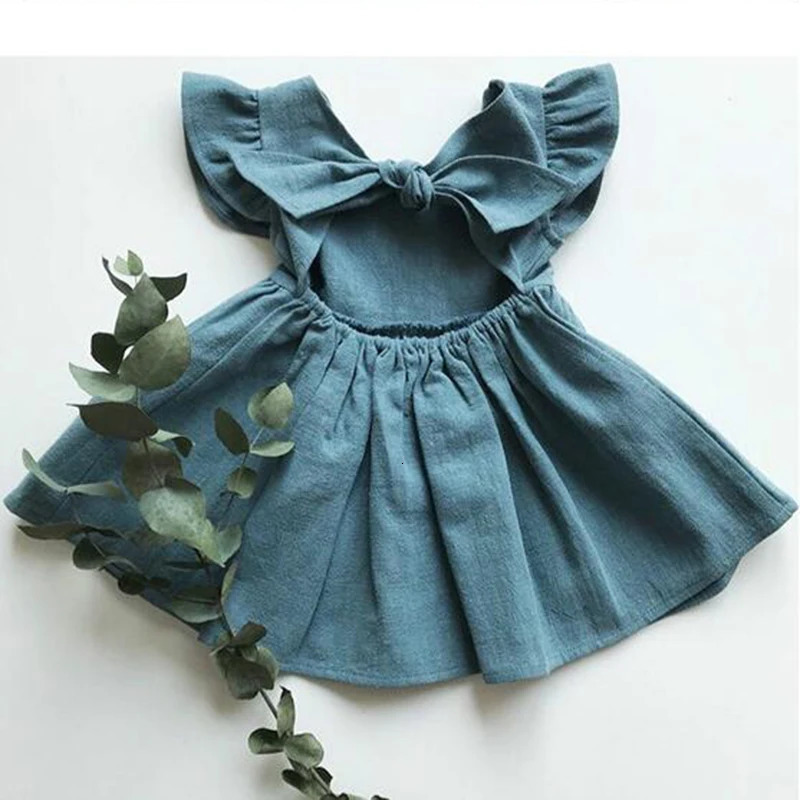 Korean Style Summer Infant Girls Dress Flying sleeve Cotton Linen born Baby Girls Princess Dress Kids Party Dresses 250326
