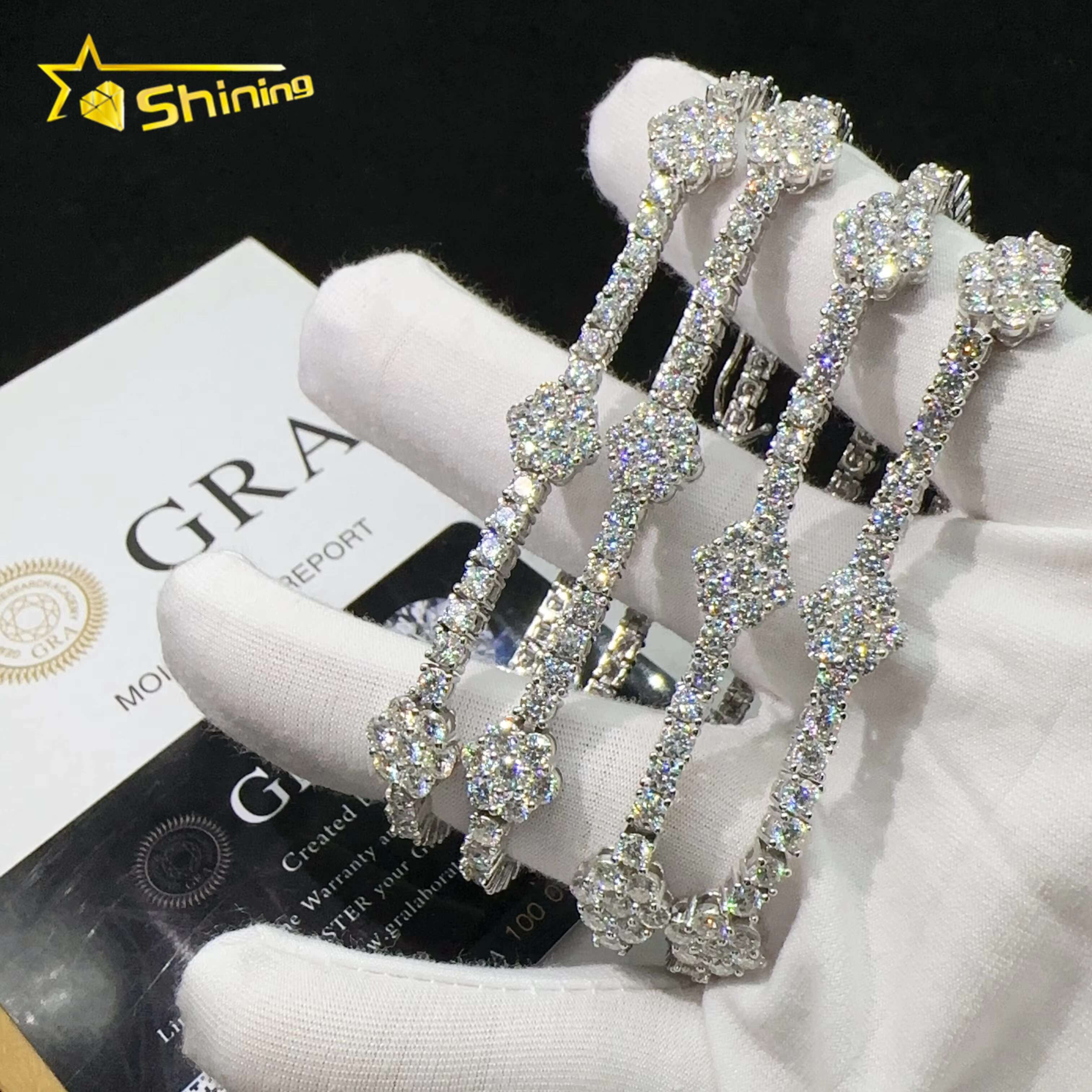Wholesale Price Tennis Flower Bracelet Silver 925 Lab Diamond Vvs Moissanite Hip Hop Iced Out Jewelry Tennis Chain Bracelet
