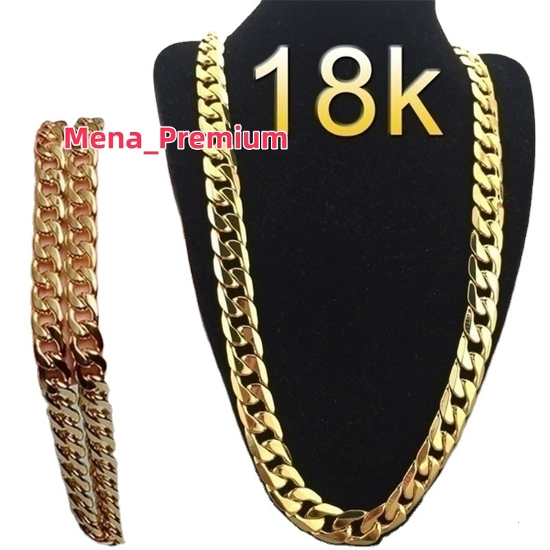 2023 Wholesale 18K Gold Plated Alloy 6mm Wide Cuban Link Chain Necklace Vintage Style Different Length Cheap Fine Jewelry