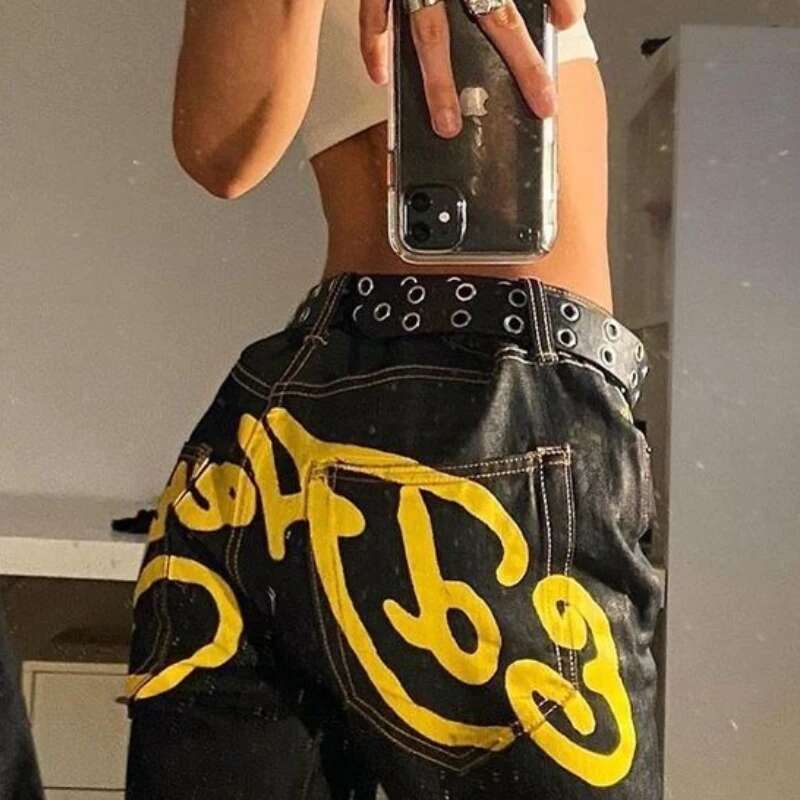 Punk Print Sweatpants Chic Fashion Hip Hop Streetwear Y2k Jogging Pants Women Loose Wide Leg Female Goth Men