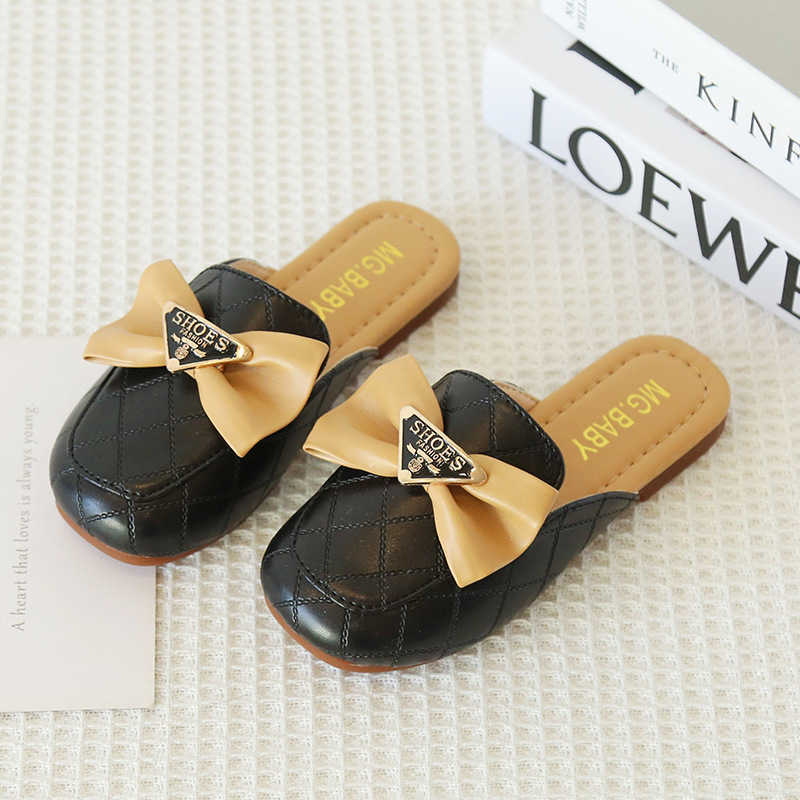 Slipper 2024 Spring and Autumn New Square Head Outward Wearing Baotou Half Slippers Low Heel Middle Big Childrens Cool Slippers Candy Color Fashionabl