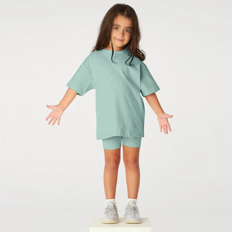 2025 Summer Essential Kids Baby Girls Clothes 2 Pieces Tracksuit Set Short Sleeve Cotton T-shirtLeggins Shorts Outfits Suit 250326