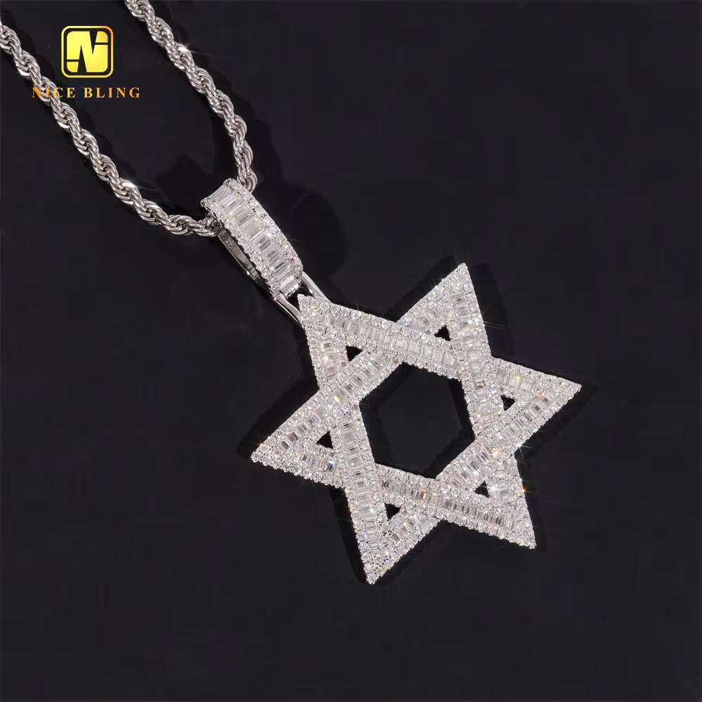 Ready to Ship VVS Moissanite Custom Iced Out Hip Hop Moissanite Jewelry Star Shape Pendant 925 Silver Diamond Fine Charm Pendant