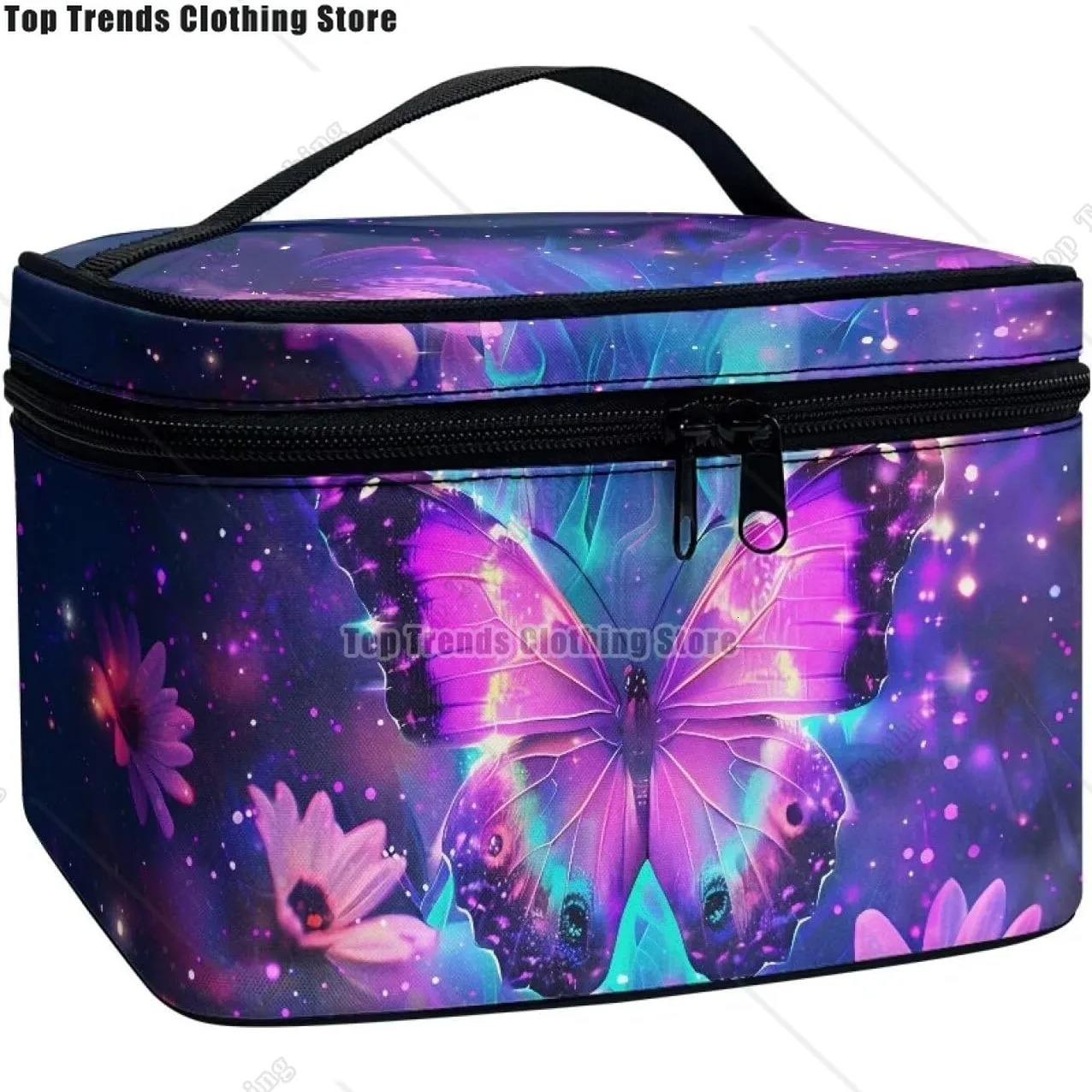 Fashion Purple Butterfly Flower Makeup Bag Womens 250326