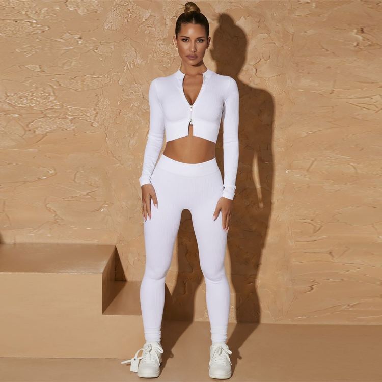 New Seamless Yoga Suit, High-Strength Zipper Sports Top, High Waist And Hip Lifting Pants Set, Fiess Suit