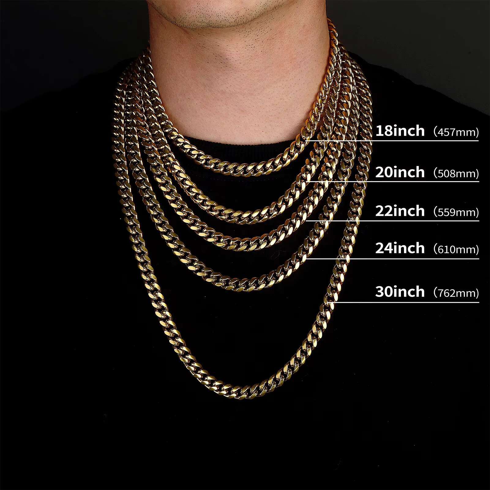 Real 14K Gold Filled Miami Cuban Link Curb Necklace Stainless Steel 6/8mm Solid Diamond-Cut for Men and Women Gift Option