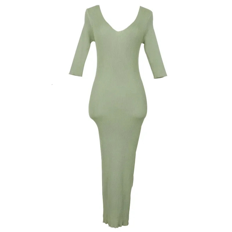 Dongdaemun Korean Womens Half Sleeve Knitted Dress Long Sexy Weight Loss Smooth Silhouette Summer Style Womens Clothing 250322
