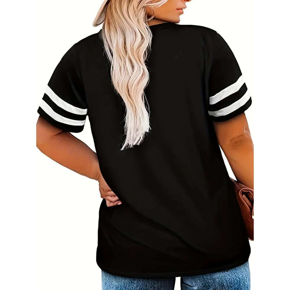 Women's short sleeved V-neck T-shirt, plus size 1XL-4XL, casual, solid color, loose, sporty, outdoor, women's clothing