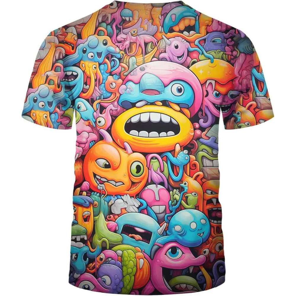 Men s and women D Trippy graffiti animation graphic T shirt short sleeved round neck