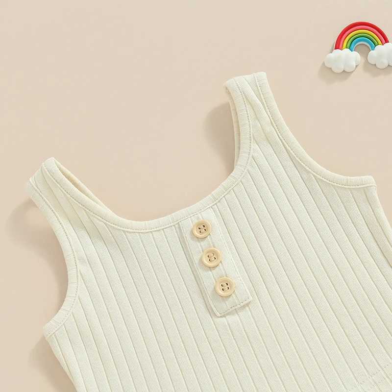 Citgeett Summer Childrens Clothing Sleeveless Button Top Solid Color Shorts Casual Clothing SetT250327