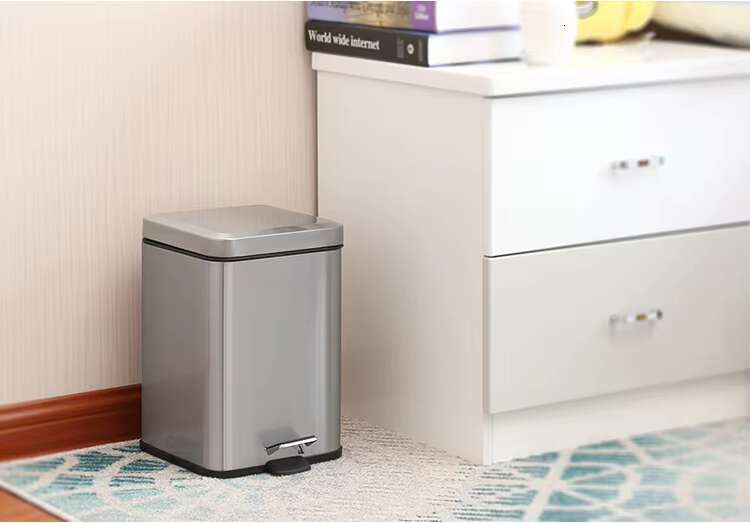 Home Bathroom Household Cleaning Tools Accessories Stainless Steel Square Foot Pedal Trash Can Waste Bin
