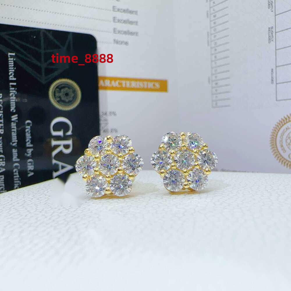 Cluster Flower Design Diamond Earrings Men Hiphop Sterling Sier Moissanite Ear Stud For Women