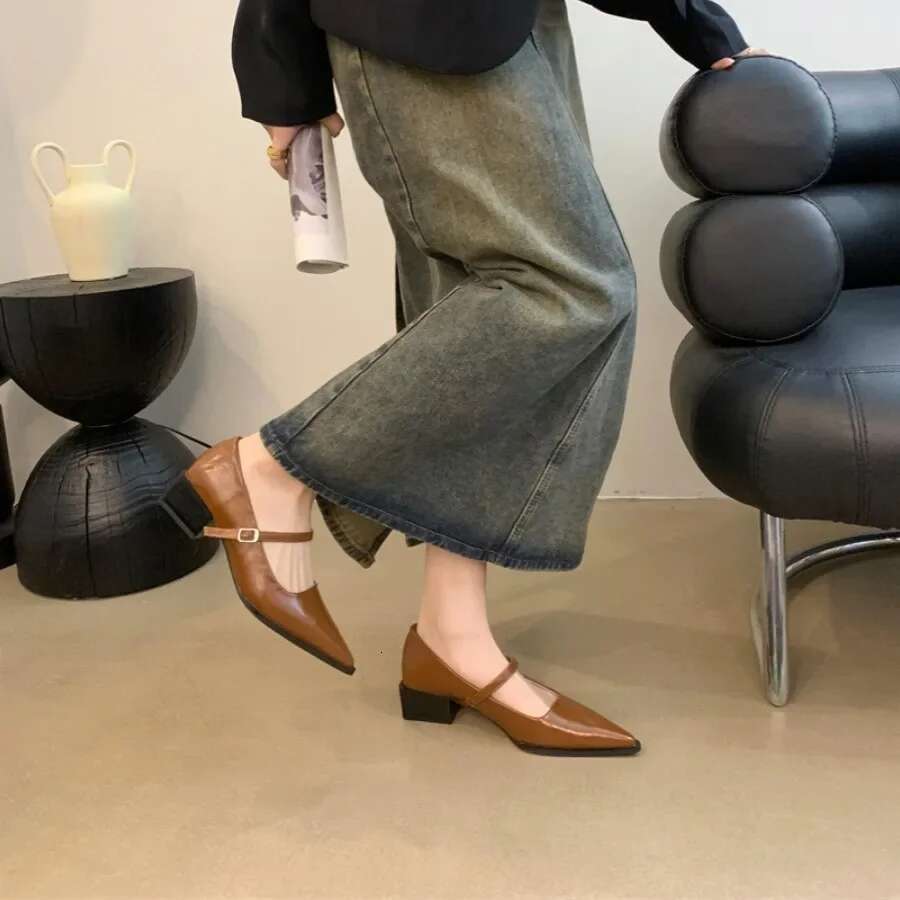 Retro Style Women Mary Jane New Fashion Pointed Toe Thick Heel Ladies Single Shoes Comfortate Office Pumps Footwear