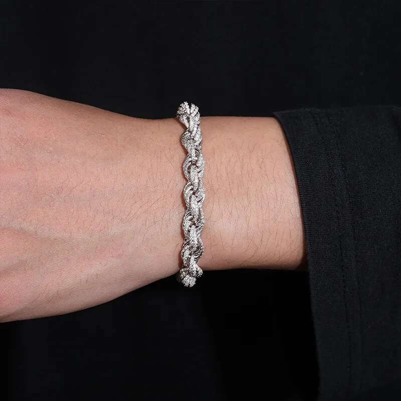Moissanite and S925 Sterling Silver Luxurious Twist Link Chain Necklace for Men Women Hip Hop Bling Ice Out Rapper Jewelry