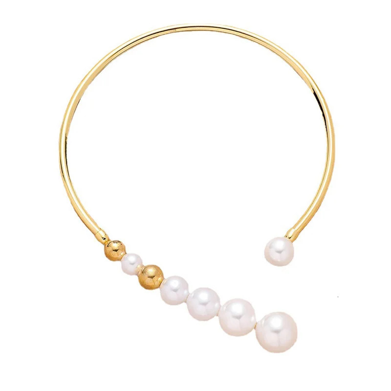 Exaggerated Pearl Neck for Women Simple Versatile Golden Beam Opening Collar Exquisite Clavicle Korean Fashion Jewelry Gift 250325
