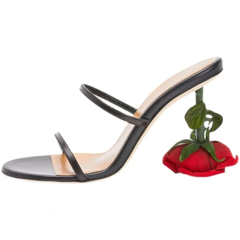 Open toe egg rose flower thin highheeled sandals with slippers for womens summer camisole shoes party strange style 250317