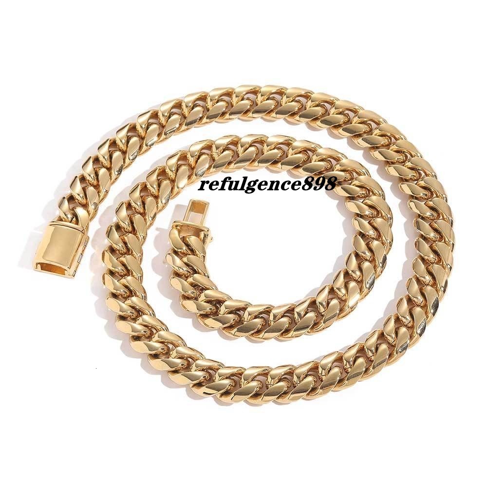 Unisex 18K Gold Plated Miami Cuban Link Chain Drop Shipping 8MM/10MM/12MM/14MM Stainless Steel Necklaces Vintage Style