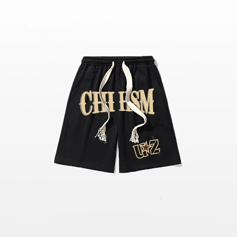 Hip hop Stylish Graffiti Letter Print Heavyweight Pure Cotton Shorts Gray Loose Five minute Pants unisex 250322