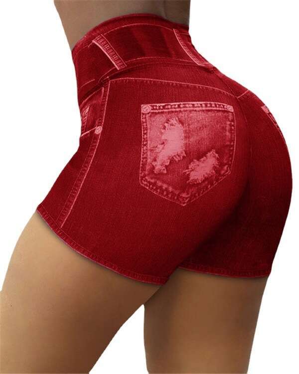 Women Yoga Pants Summer Fashion Slimming Imitation Denim Ripped Elastic Leggings Women S Shorts Cycling Pants YJ